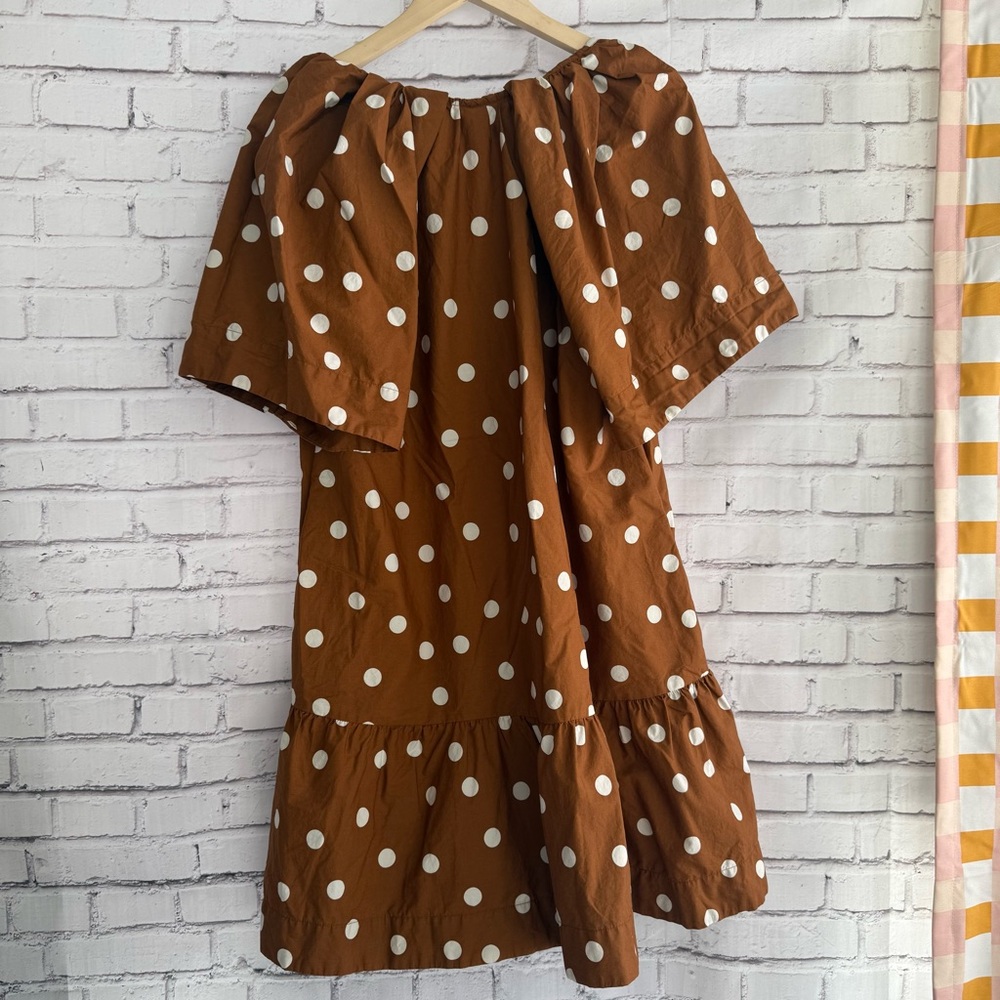 Polka Dot Tiered Brown Women's Dress - Picture 2 of 5
